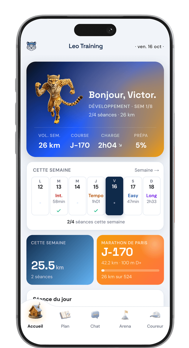 Écran d'accueil de Leo Training