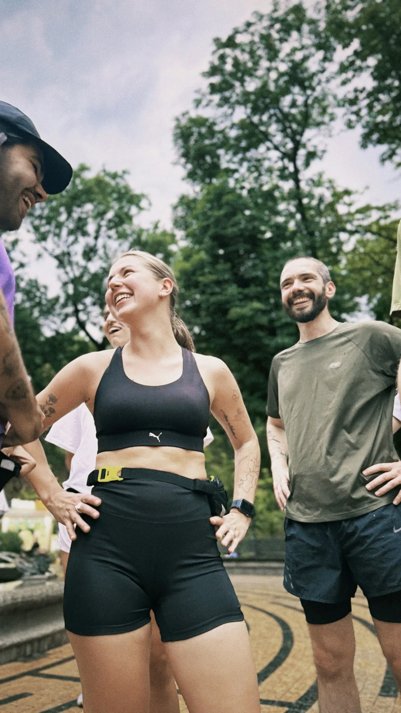 Runners laughing together after their run